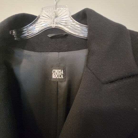 Cinzia Rocca Black Knee Length Virgin Wool Coat - SZ 16US/IT52 - Picture 2 of 6